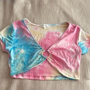 Women's Tie-Dye Ring-Front Crop Top